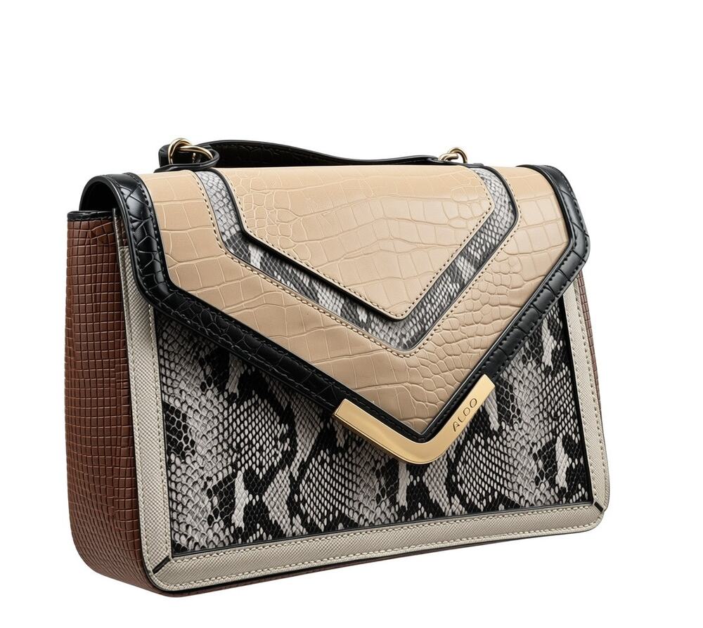 ALDO Snake Print Envelope Crossbody Bag Beige Black Faux Leather Purse